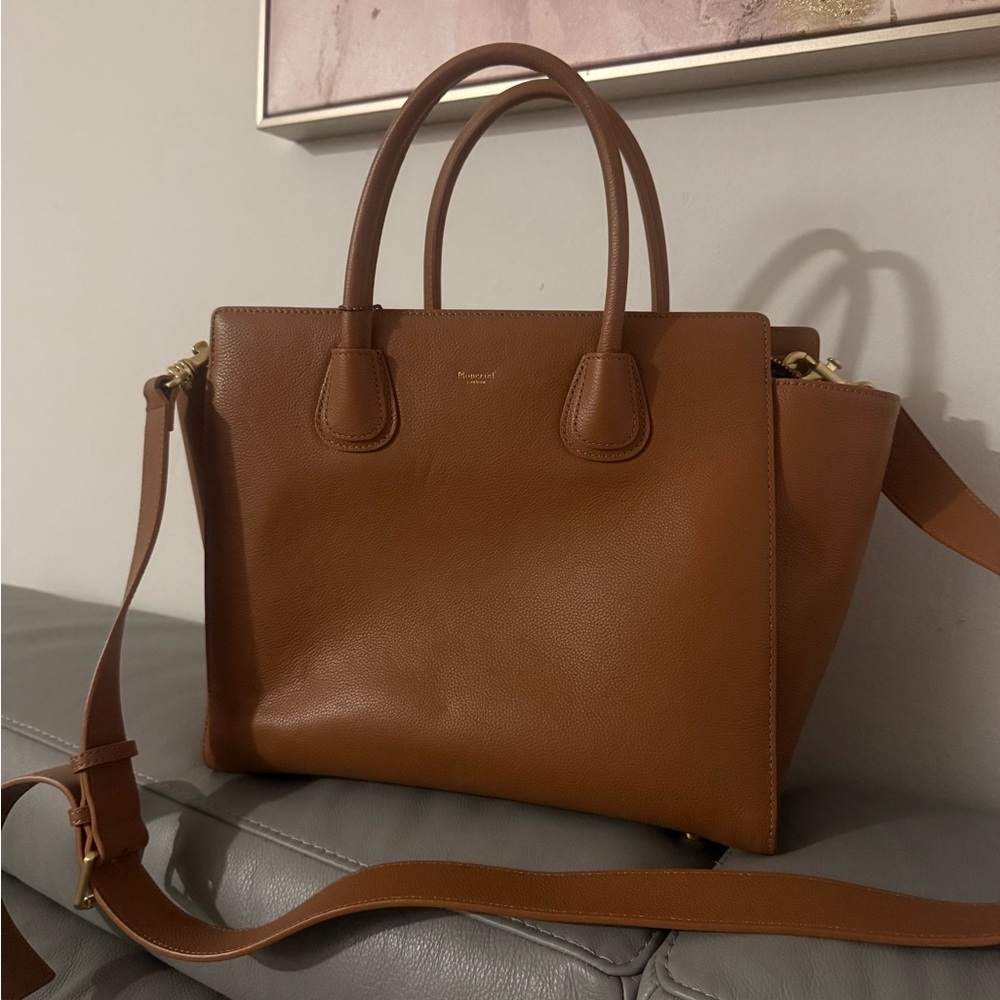 Pebbled Leather Satchel in Tan with Adjustable Strap